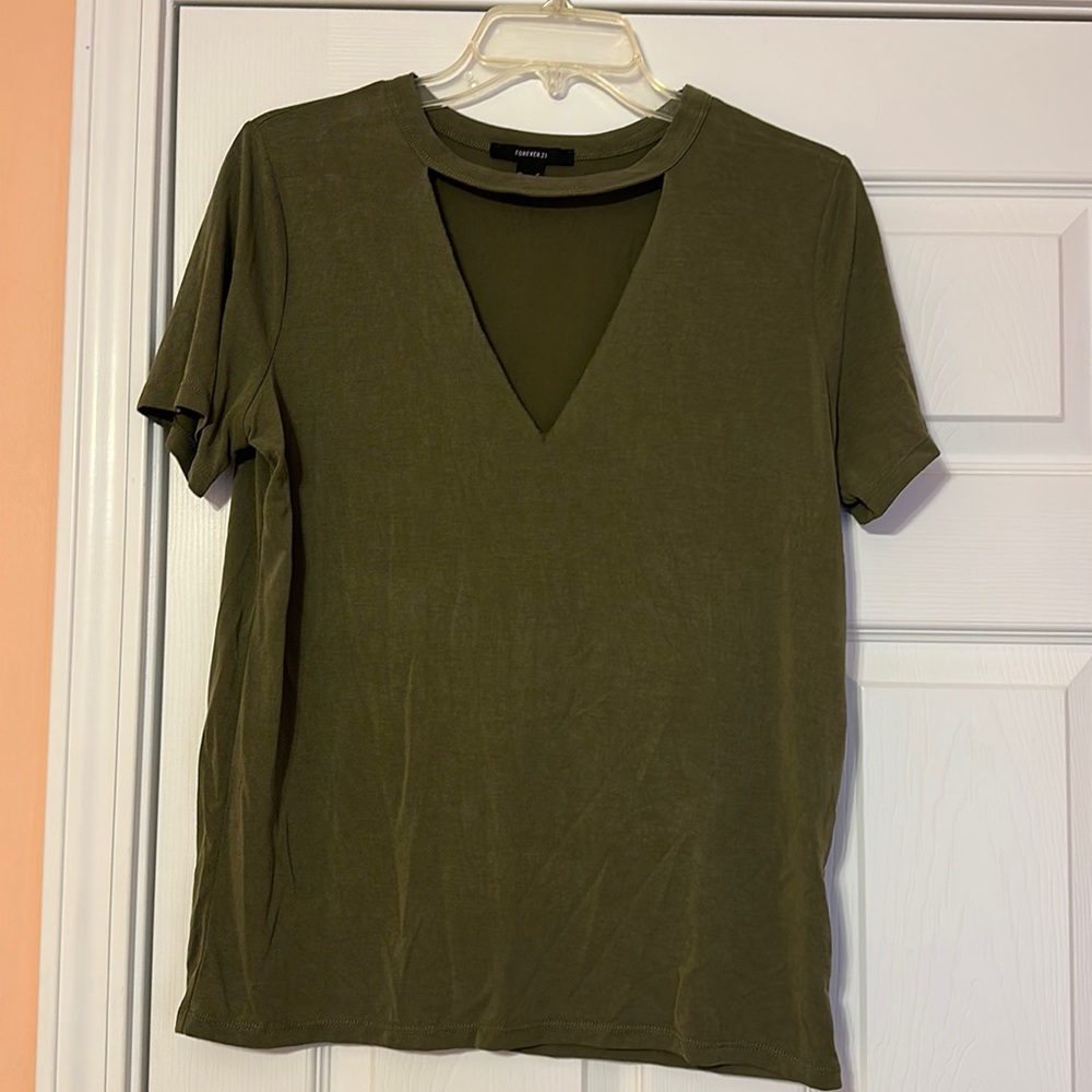 Olive open v neck tee, worn once